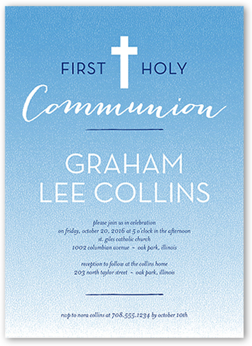 Clean Communion Boy Communion Invitation, Blue, Luxe Double-Thick Cardstock, Square, Blue