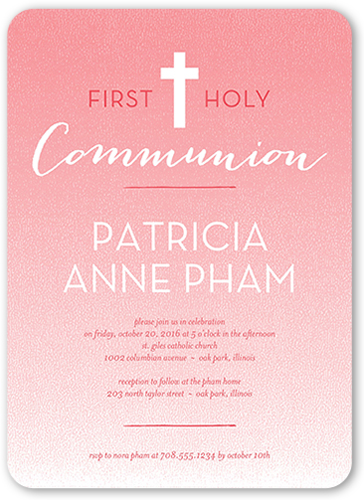 Clean Communion Girl Communion Invitation, Pink, Matte, Signature Smooth Cardstock, Rounded
