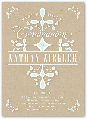 Swirled Ritual Boy Communion Invitation, Beige, Matte, Signature Smooth Cardstock, Square