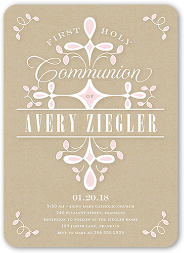 Swirled Ritual Girl Communion Invitation, Beige, 100% Recycled Cardstock ?, Rounded