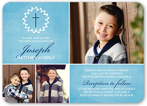 Simple Immersion Boy Communion Invitation, Blue, Matte, Signature Smooth Cardstock, Rounded