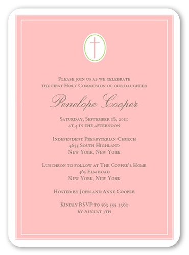 Communion Cross Pink Communion Invitation, Pink, Pearl Shimmer Cardstock, Rounded