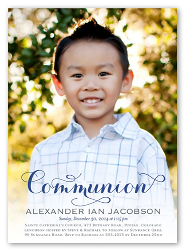 Delightful Day Boy Communion Invitation, Blue, Standard Smooth Cardstock, Square