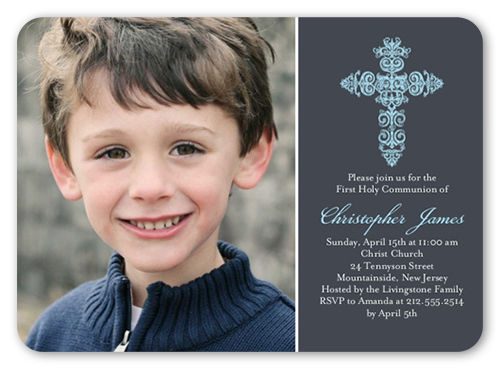 Gaelic Cross Boy Communion Invitation, Grey, Matte, Signature Smooth Cardstock, Rounded