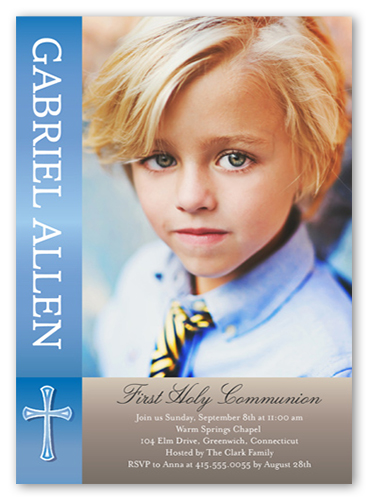 Communion Cheer Boy Communion Invitation, Blue, Standard Smooth Cardstock, Square