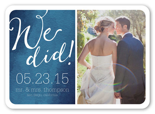 Fantastic News Wedding Announcement, Blue, Pearl Shimmer Cardstock, Rounded