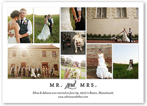 Clean Collage Wedding Announcement, Black, Pearl Shimmer Cardstock, Square