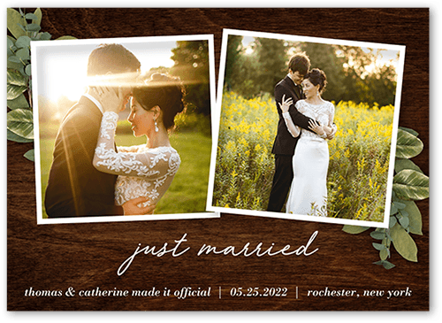 Rustic Snapshot Wedding Announcement, Brown, 5x7 Flat, 100% Recycled Cardstock , Square