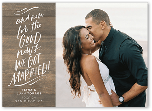 Good News Wedding Announcement, Grey, 5x7 Flat, Matte, Signature Smooth Cardstock, Square