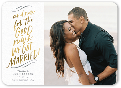 Good News Wedding Announcement, White, 5x7 Flat, Standard Smooth Cardstock, Rounded