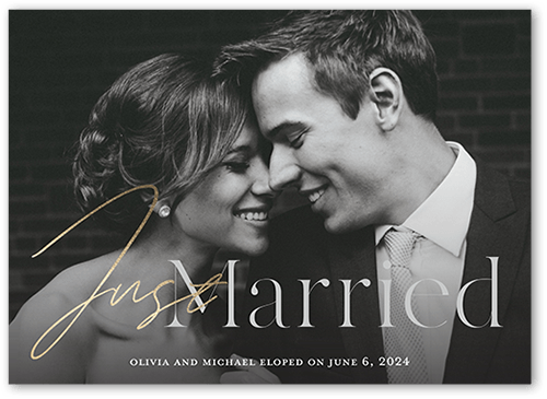 Just Married Calligraphy Wedding Announcement, Grey, 5x7 Flat, Standard Smooth Cardstock, Square