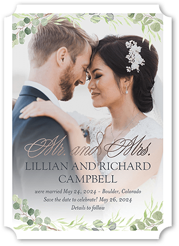 Blossoming Date Wedding Announcement, White, 5x7 Flat, Matte, Signature Smooth Cardstock, Ticket