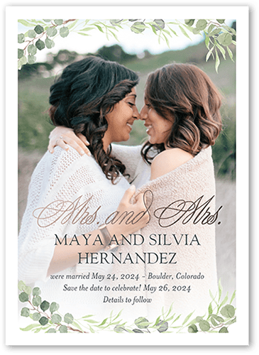 Blossoming Date Mrs Wedding Announcement, White, 5x7 Flat, Pearl Shimmer Cardstock, Square