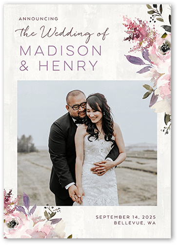 Painted Promise Wedding Announcement, Purple, 5x7 Flat, Matte, Signature Smooth Cardstock, Square