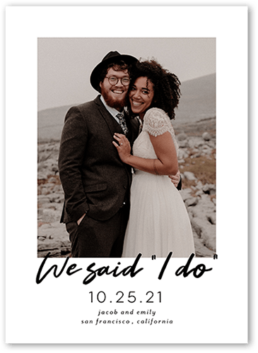 Said I Do Wedding Announcement, White, 5x7 Flat, Pearl Shimmer Cardstock, Square