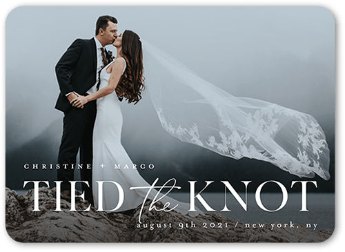 Elegant Knot Wedding Announcement, White, 5x7 Flat, Standard Smooth Cardstock, Rounded