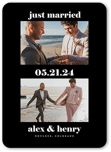 Unique Serif Wedding Announcement, Black, 5x7 Flat, 100% Recycled Cardstock , Rounded