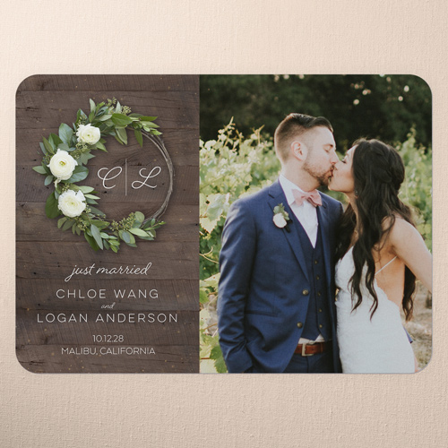 Encircled In Love Wedding Announcement, Brown, 5x7 Flat, 100% Recycled Cardstock , Rounded