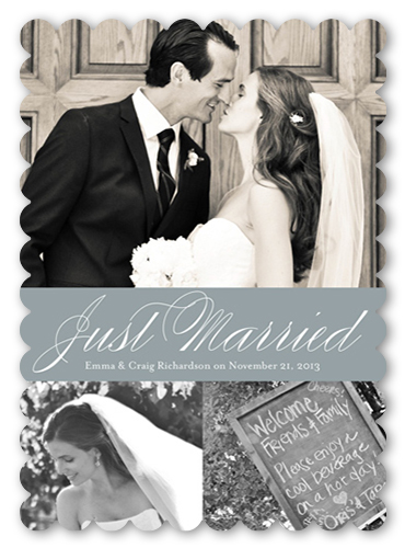 Just So Elegant Wedding Announcement, Grey, Pearl Shimmer Cardstock, Scallop