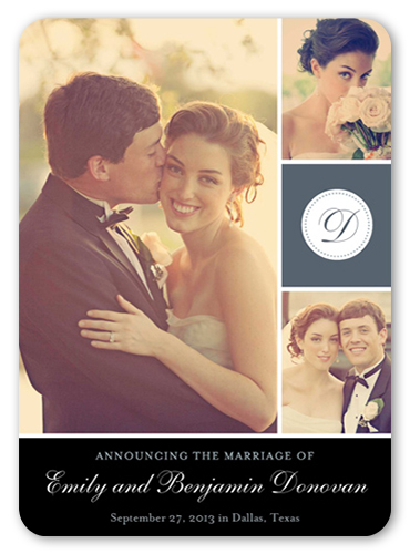 Initially Dotted Wedding Announcement, Grey, Standard Smooth Cardstock, Rounded