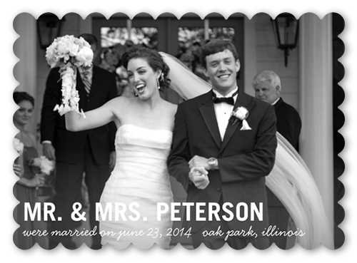 One Big Moment Wedding Announcement, White, Pearl Shimmer Cardstock, Scallop