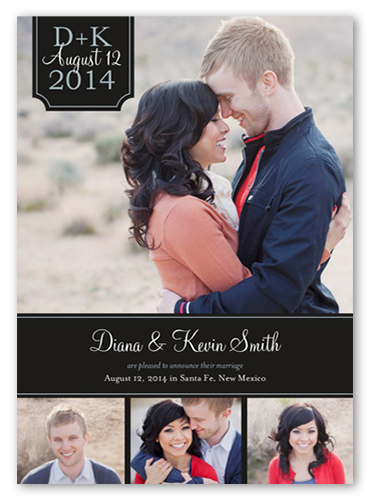 Elegant Tag Wedding Announcement, Black, Pearl Shimmer Cardstock, Square, Black