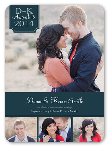Elegant Tag Wedding Announcement, Blue, Matte, Signature Smooth Cardstock, Rounded