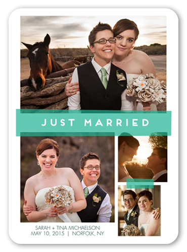 Just Married Tape Wedding Announcement, Green, Standard Smooth Cardstock, Rounded