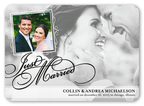 That Perfect Moment Wedding Announcement, Black, Pearl Shimmer Cardstock, Rounded