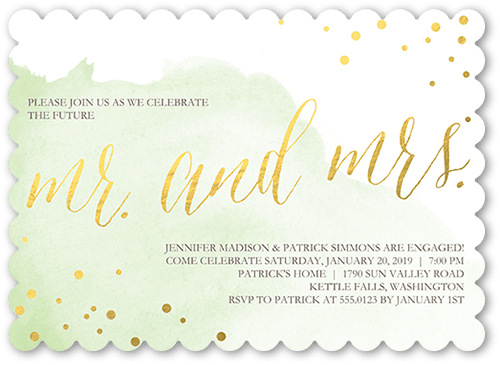 Engagement Party Invitations: Artful Celebration Engagement Party Invitation, Green, 5x7, Pearl Shimmer Cardstock, Scallop, 5x7