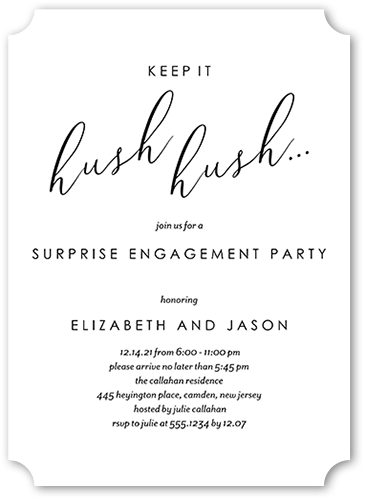 Hush Hush Engagement Party Invitation, White, 5x7, Matte, Signature Smooth Cardstock, Ticket