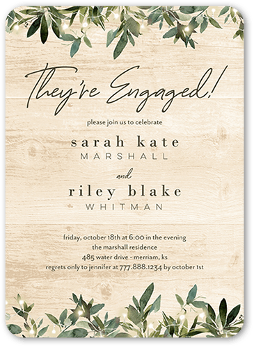 Little Lights Engagement Party Invitation, Beige, 5x7 Flat, Pearl Shimmer Cardstock, Rounded