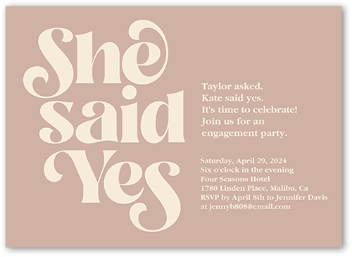 Said Yes Engagement Party Invitation, Brown, 5x7 Flat, Luxe Double-Thick Cardstock, Square, Alpaca