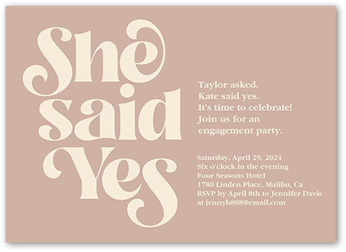 Said Yes Engagement Party Invitation, Brown, 5x7 Flat, 100% Recycled Cardstock ?, Square