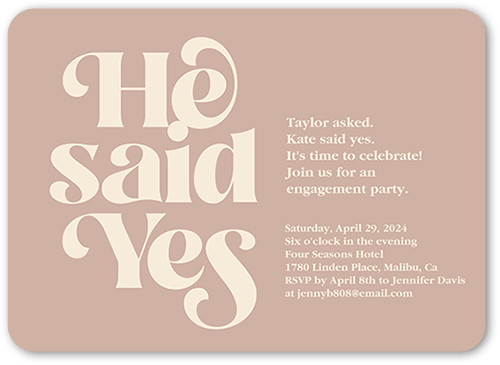 Said Yes Engagement Party Invitation, Beige, 5x7 Flat, Matte, Signature Smooth Cardstock, Rounded, Cream