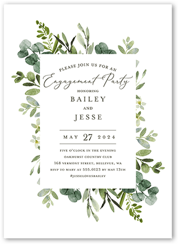 Soft Sprouts Engagement Party Invitation, White, 5x7 Flat, Pearl Shimmer Cardstock, Square