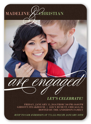 We Are Engaged Engagement Party Invitation, Brown, Pearl Shimmer Cardstock, Rounded
