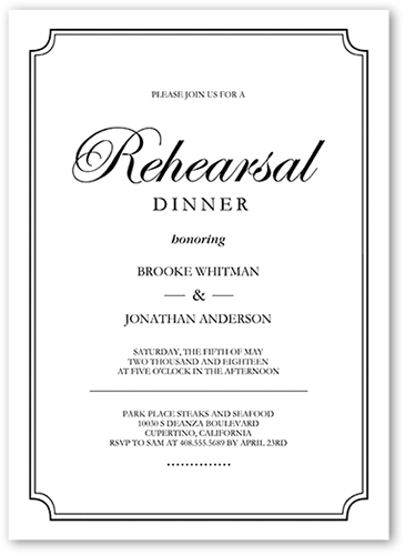 Elegant Commitment Rehearsal Dinner Invitation, White, Luxe Double-Thick Cardstock, Square, White