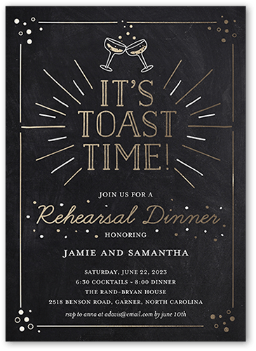 Toast Time Rehearsal Dinner Invitation, Black, 5x7 Flat, Standard Smooth Cardstock, Square, Black