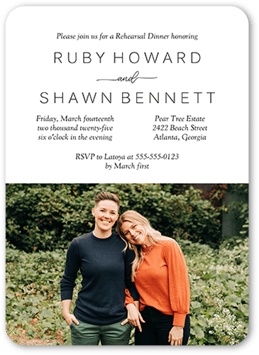 Cursive Style Rehearsal Dinner Invitation, White, 5x7 Flat, 100% Recycled Cardstock , Rounded