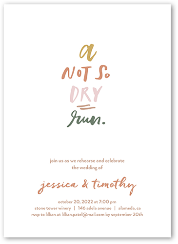 Not So Dry Rehearsal Dinner Invitation, White, 5x7 Flat, 100% Recycled Cardstock , Square, White