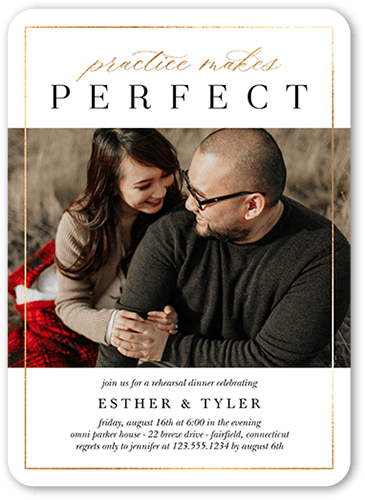 Practice Makes Perfect Rehearsal Dinner Invitation, White, 5x7 Flat, Standard Smooth Cardstock, Rounded, White