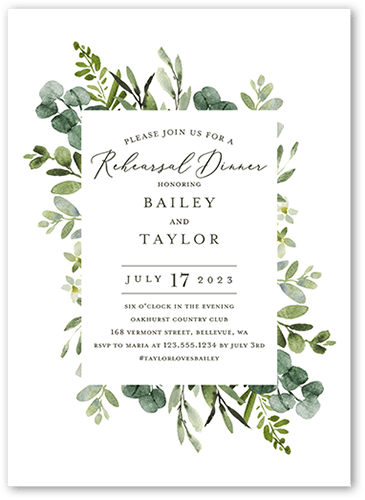 Rehearsed In Greenery Rehearsal Dinner Invitation, White, 5x7, Standard Smooth Cardstock, Square
