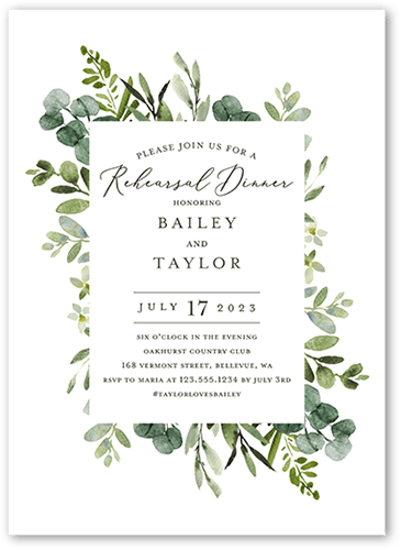 Rehearsed In Greenery Rehearsal Dinner Invitation, White, 5x7 Flat, Standard Smooth Cardstock, Square