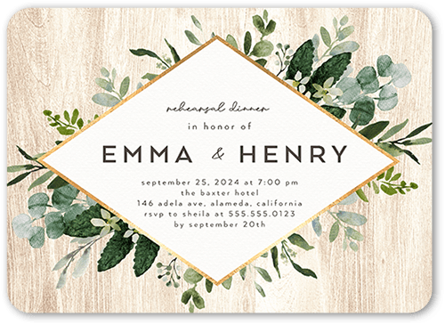 Naturally Green Rehearsal Dinner Invitation, White, 5x7 Flat, Matte, Signature Smooth Cardstock, Rounded