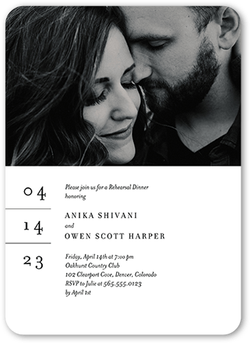 Simple And Stylish Rehearsal Dinner Invitation, White, 5x7 Flat, Pearl Shimmer Cardstock, Rounded, White