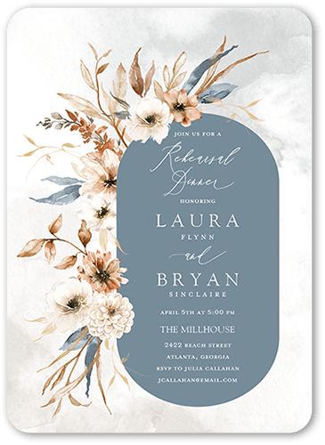 Wild Botanic Rehearsal Dinner Invitation, Grey, 5x7 Flat, 100% Recycled Cardstock , Rounded