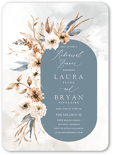 Wild Botanic Rehearsal Dinner Invitation, Grey, 5x7 Flat, Pearl Shimmer Cardstock, Rounded