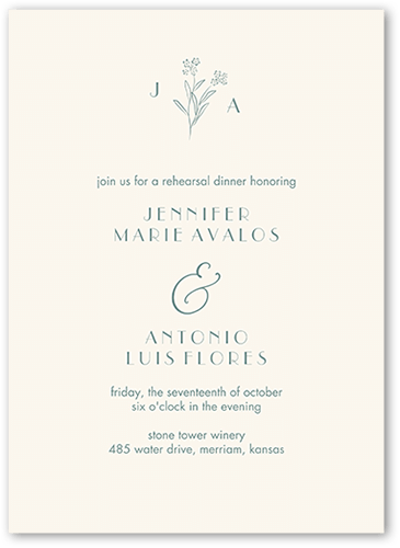 Simple Sprig Rehearsal Dinner Invitation, Blue, 5x7 Flat, Pearl Shimmer Cardstock, Square