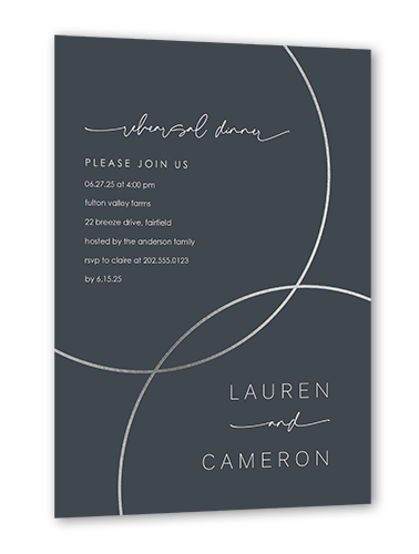 Refined Rings Rehearsal Dinner Invitation, Gray, Silver Foil, 5x7 Flat, Pearl Shimmer Cardstock, Square